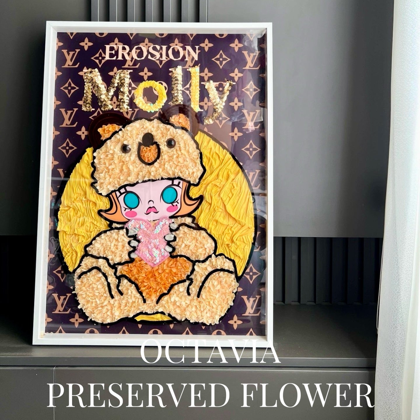 PFN09-Molly永生花畫(奶油黃色小熊) OCTAVIA
