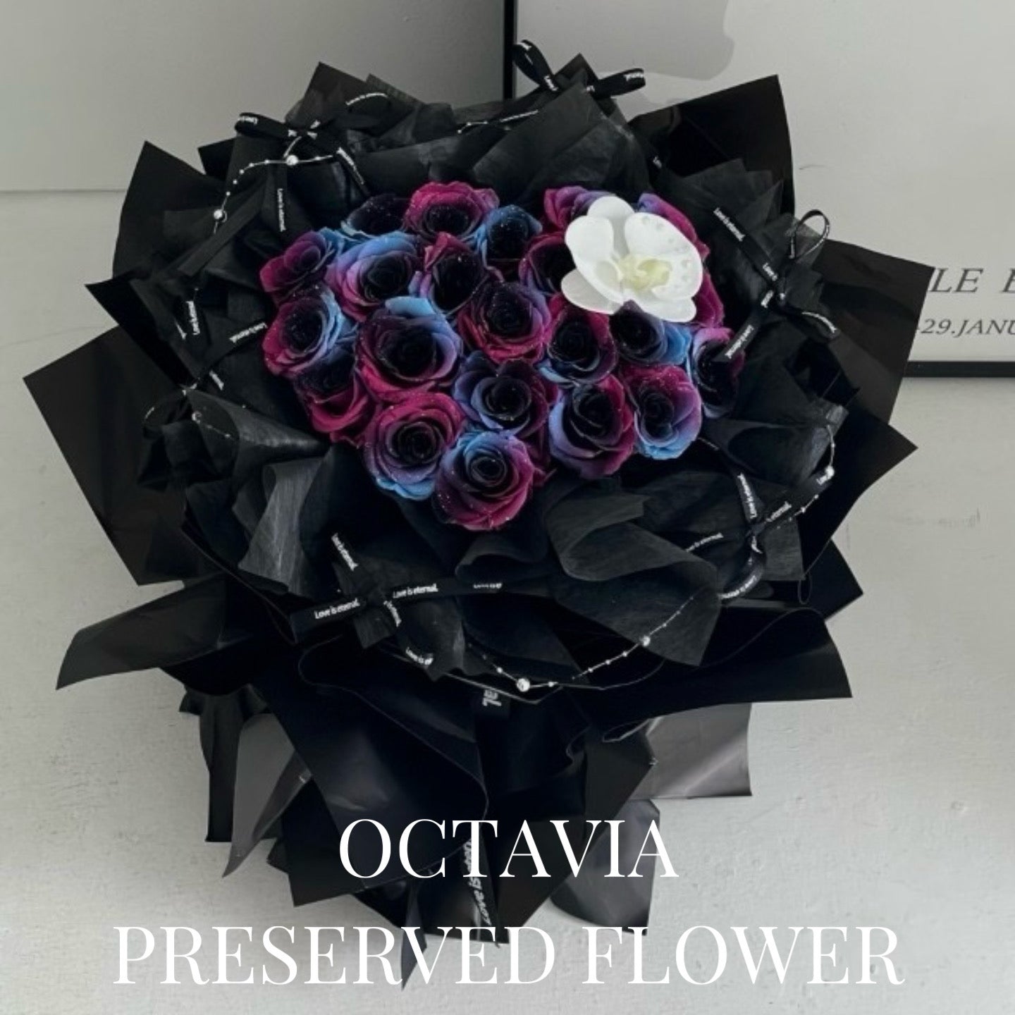 PFN05-22枝心形玫瑰花束(6色可選-紫藍星光) OCTAVIA