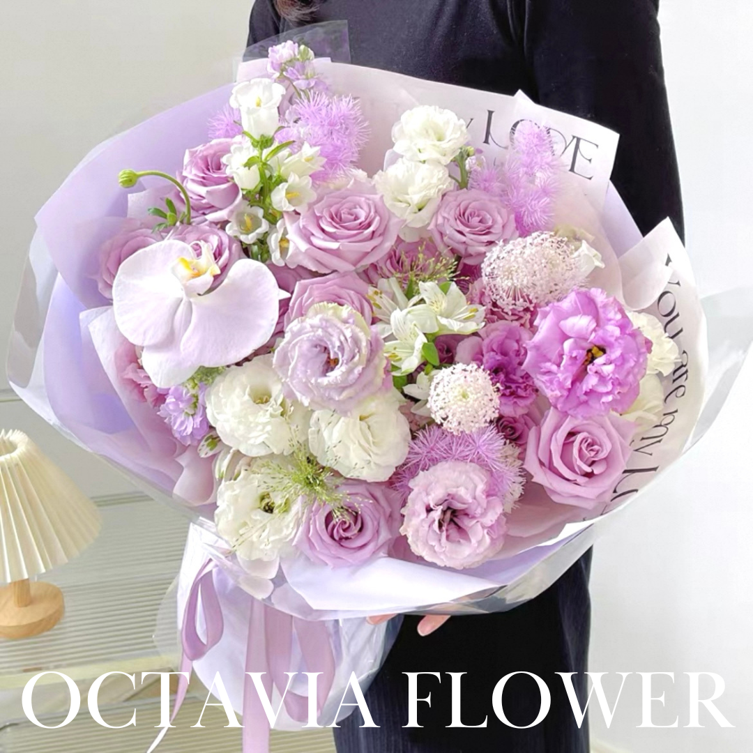 FFM08-淺紫色玫瑰桔梗混搭花束 OCTAVIA網上訂花 香港送花 即日訂花