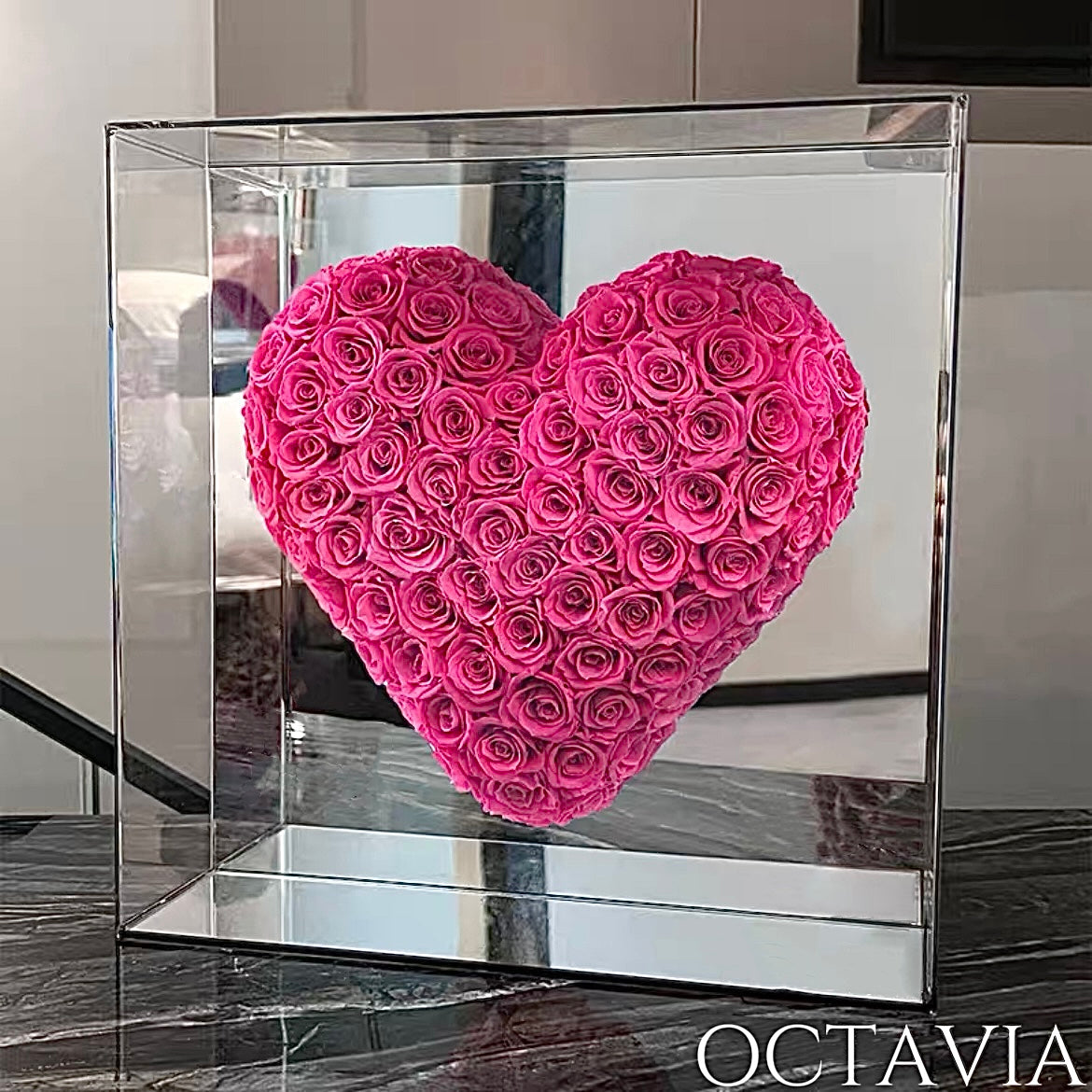 永生玫瑰純鏡之心-桃紅色 OCTAVIA