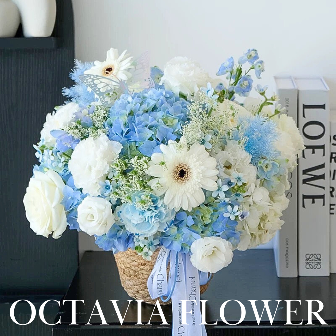 粉藍白色混搭花籃064 OCTAVIA