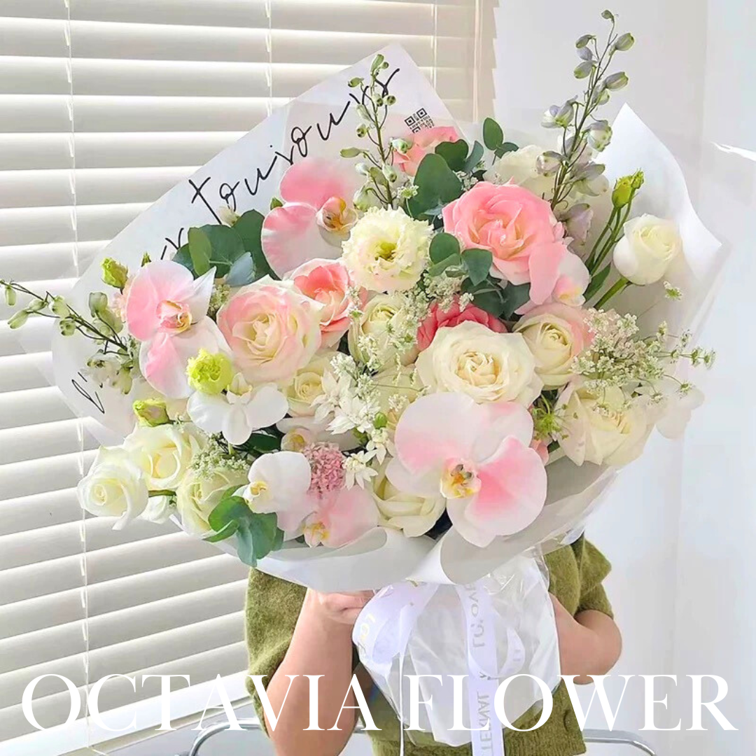 粉白色混搭玫瑰蝴蝶蘭花束051 OCTAVIA