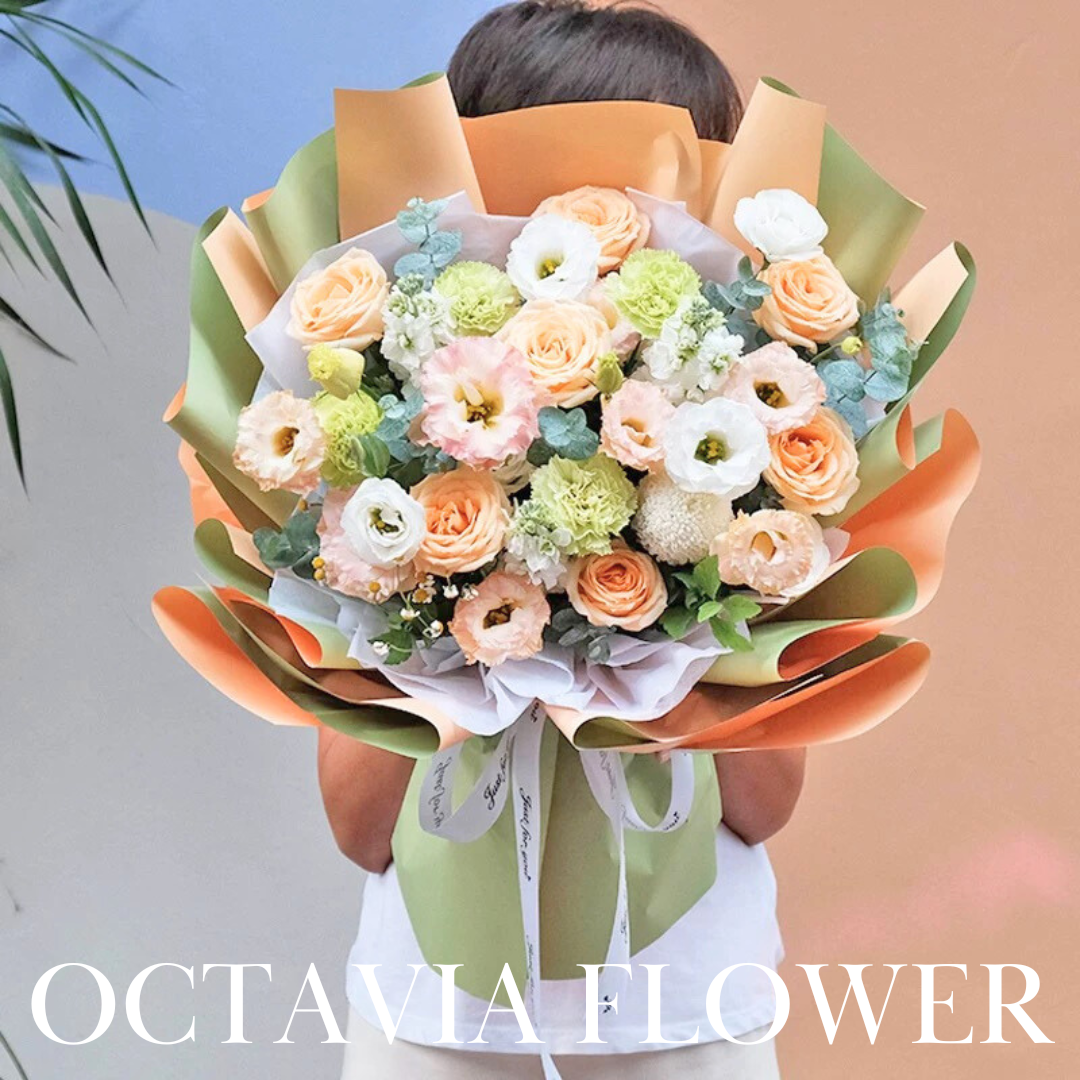 橙綠色混搭花束050