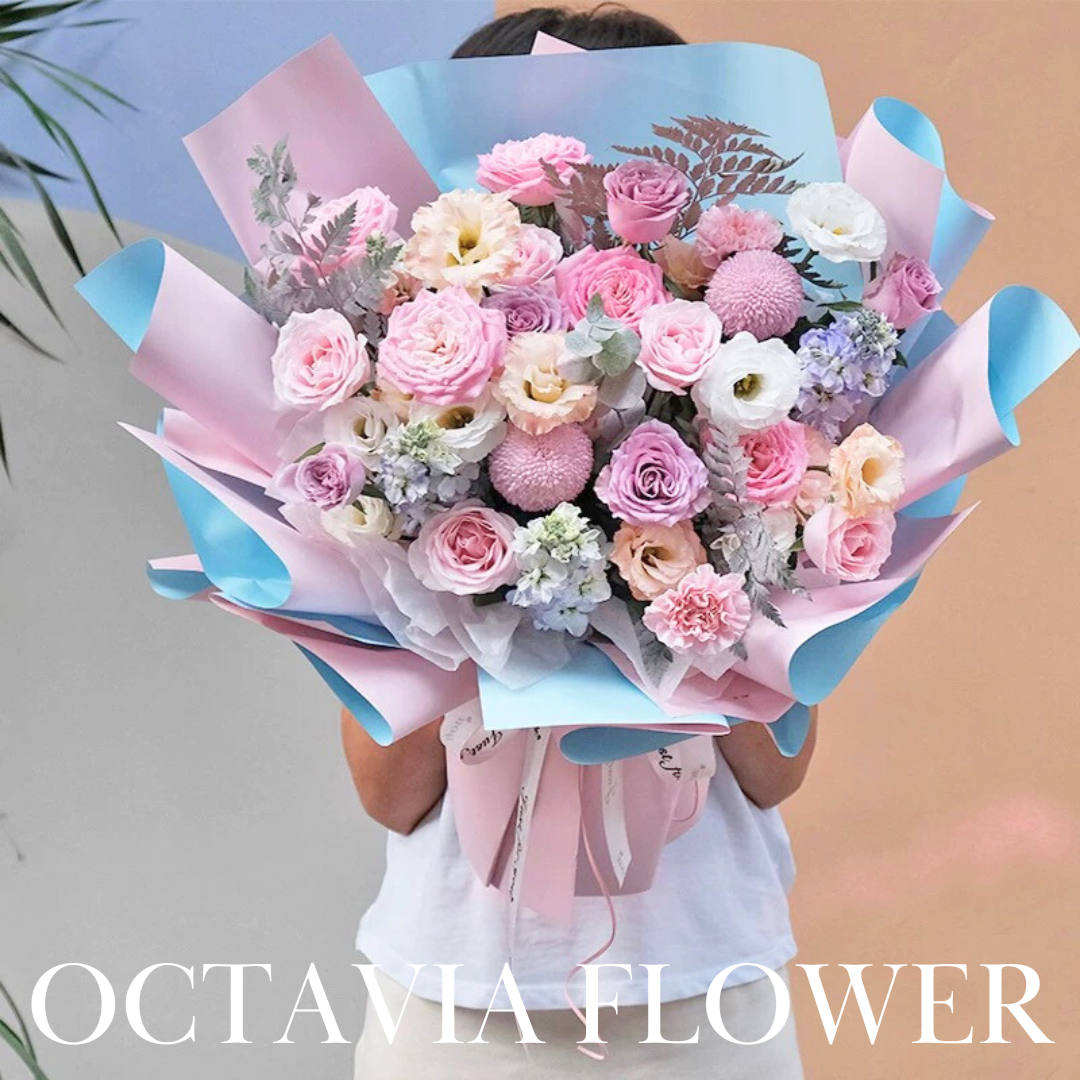粉紅粉藍色混搭花束048 OCTAVIA