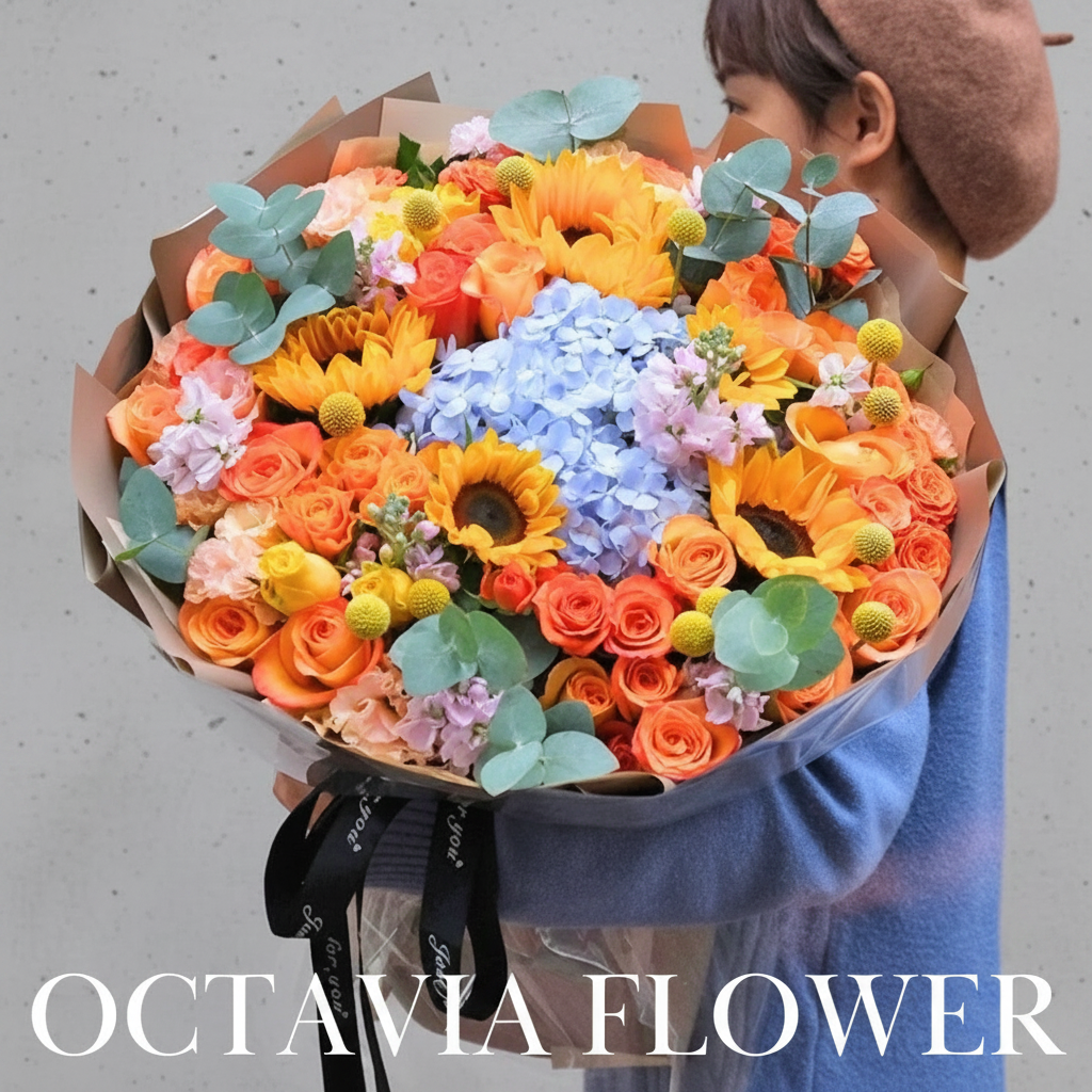橙藍色混搭花束047 OCTAVIA