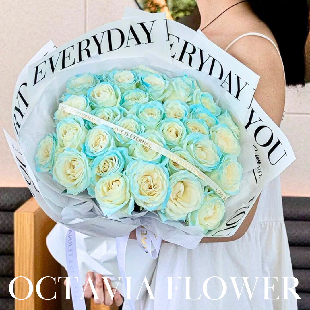 淺藍玫瑰花束(染色)036 OCTAVIA