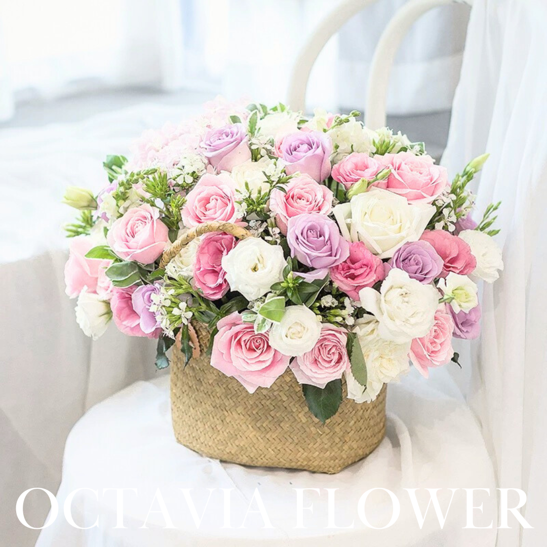 白色粉紅色混搭花籃079 OCTAVIA