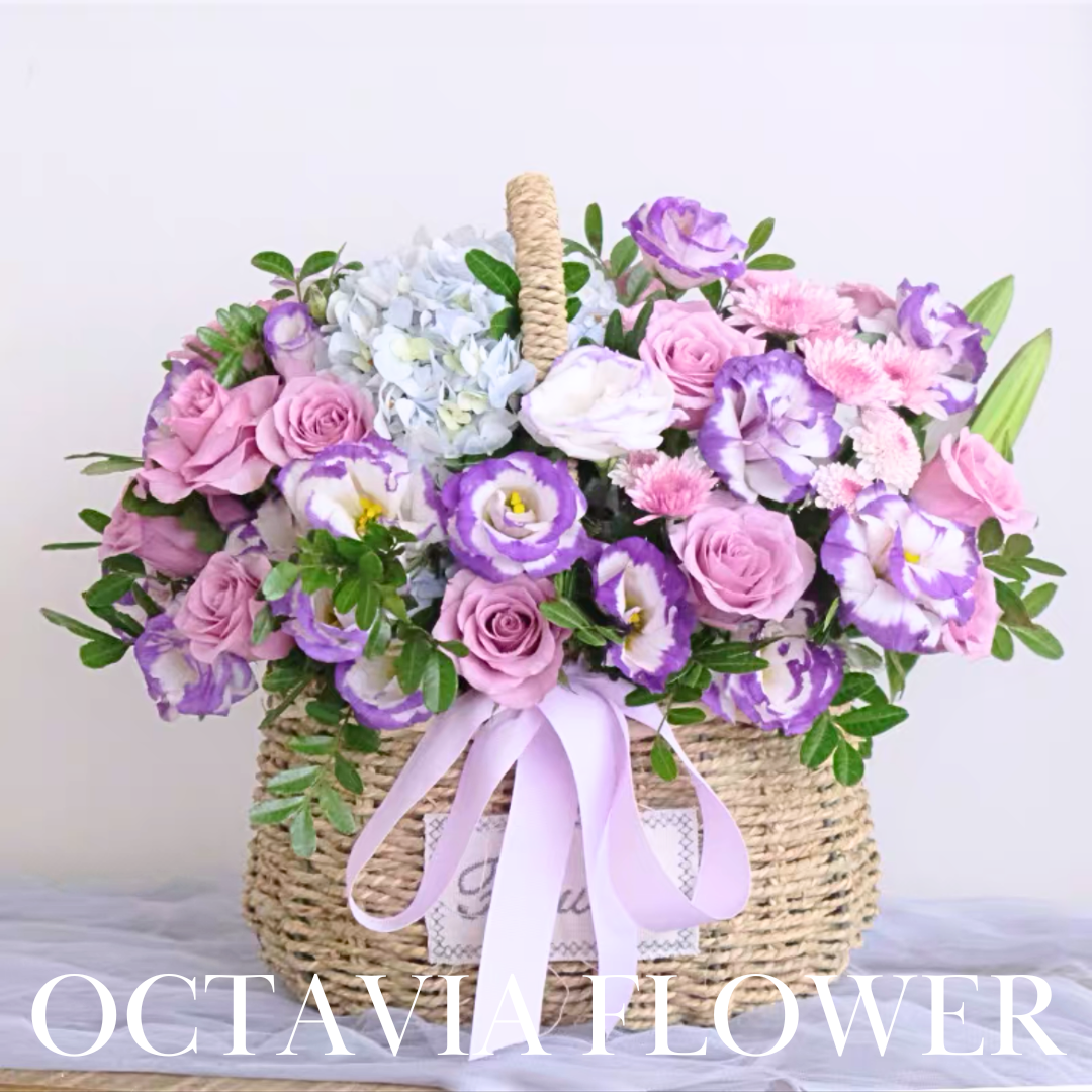 紫玫瑰桔梗手提花籃028 OCTAVIA