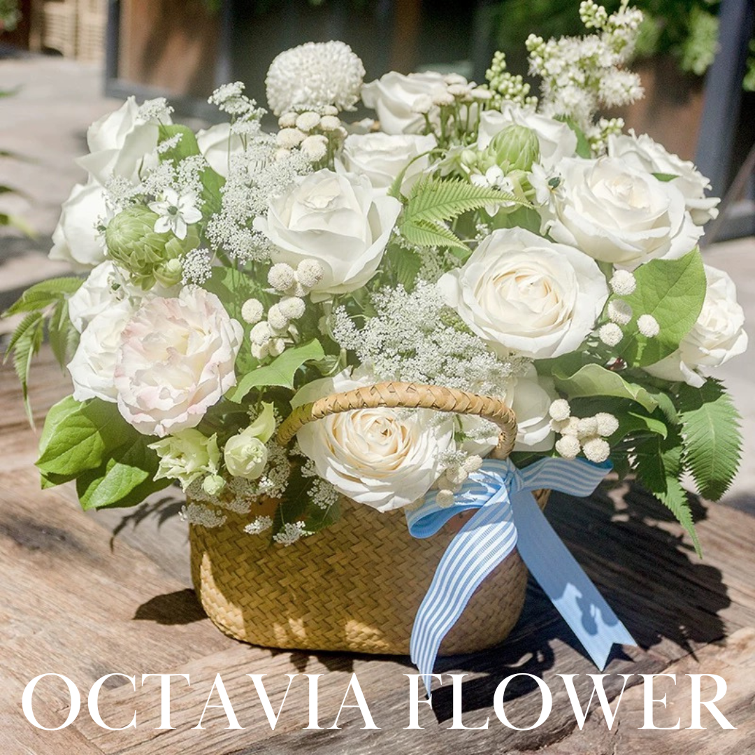 綠白色玫瑰手提花籃078 OCTAVIA