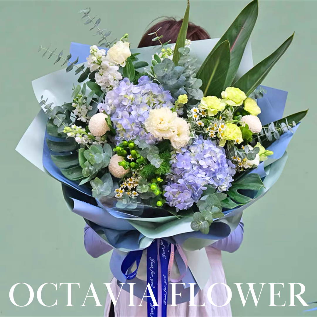 藍綠色繡球花束024 OCTAVIA