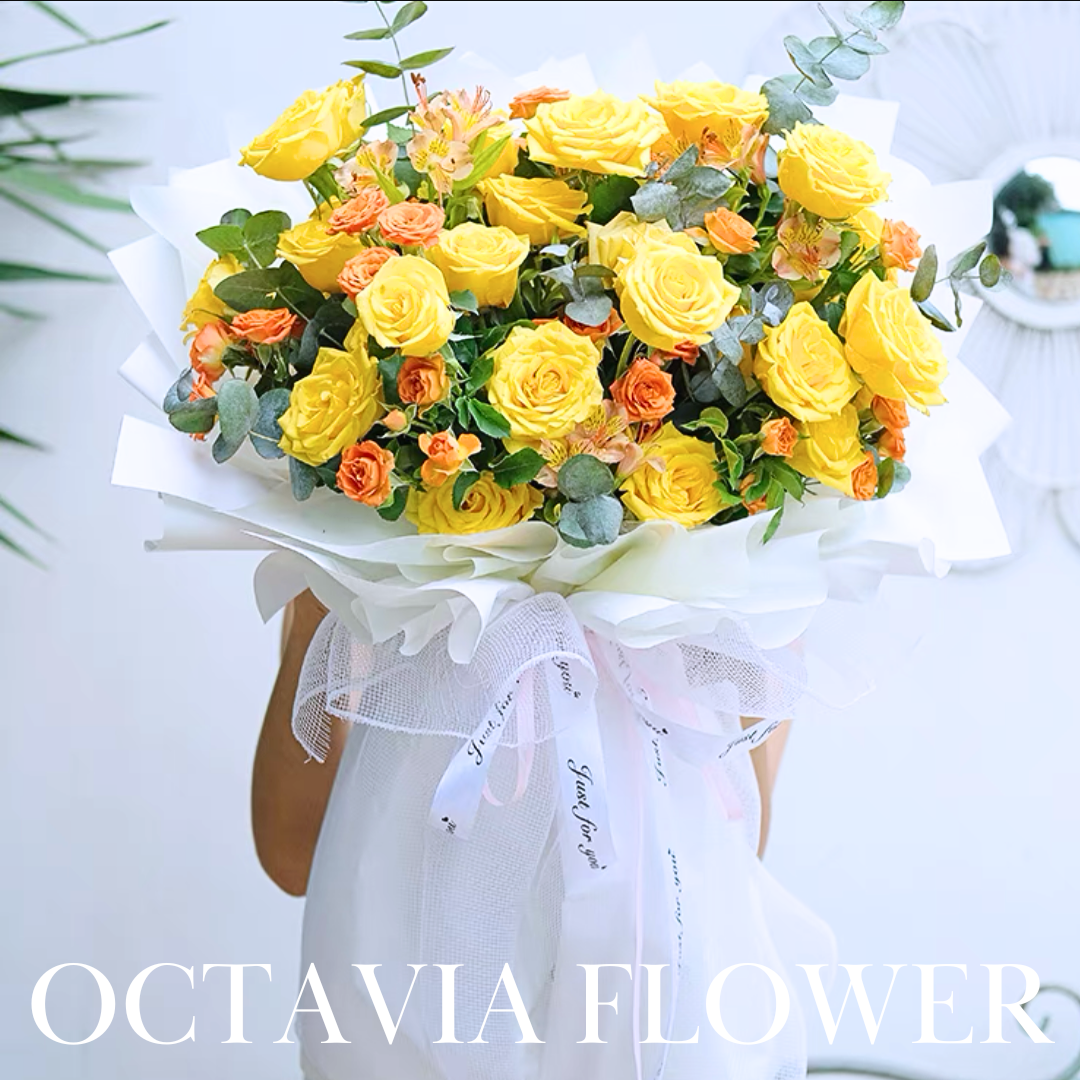 黃橙色玫瑰大花束019 OCTAVIA