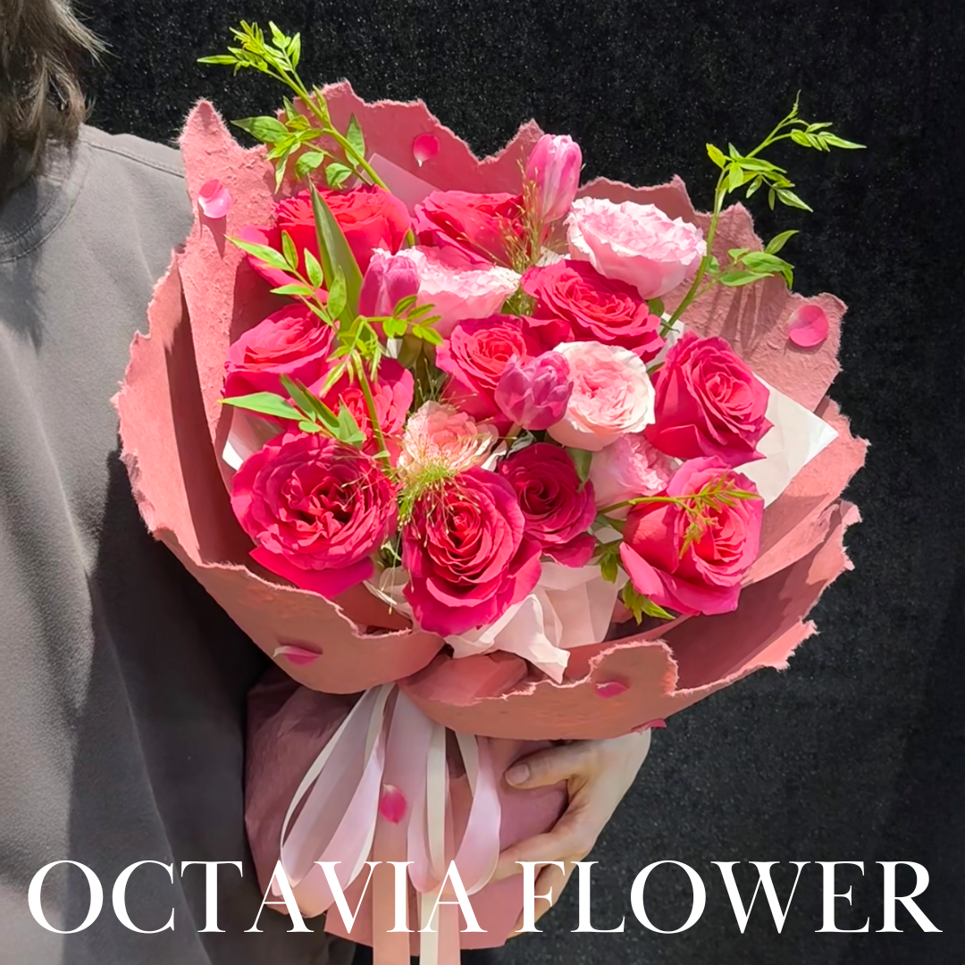 韓式桃紅玫瑰漸變花束004 OCTAVIA