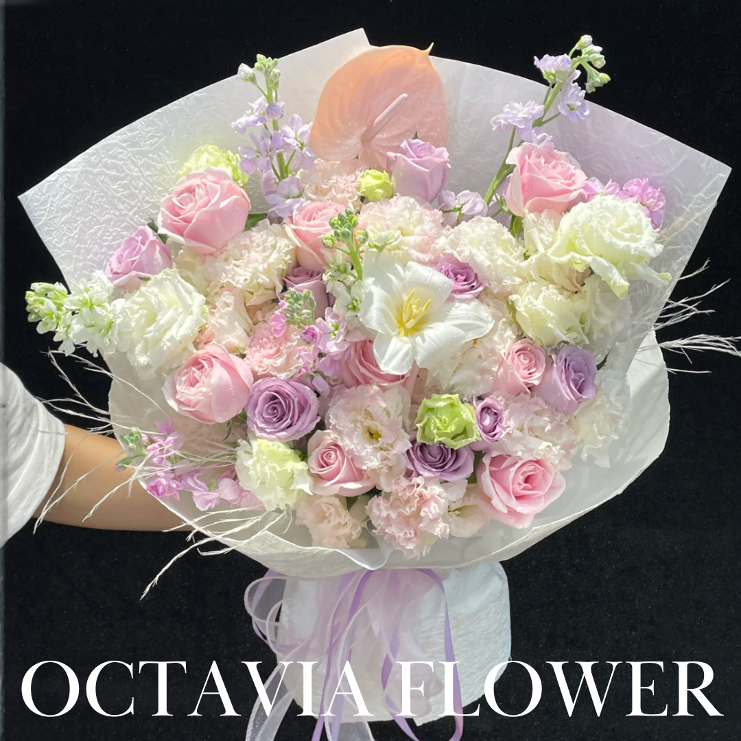 韓式粉紅粉紫浪漫花束001 OCTAVIA