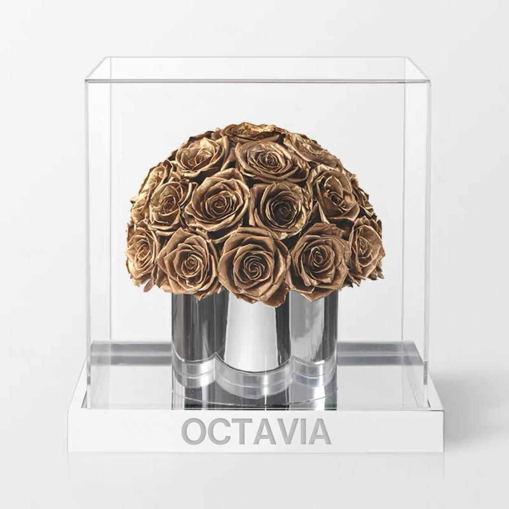 永生玫瑰圓形花盒-璀璨金 OCTAVIA