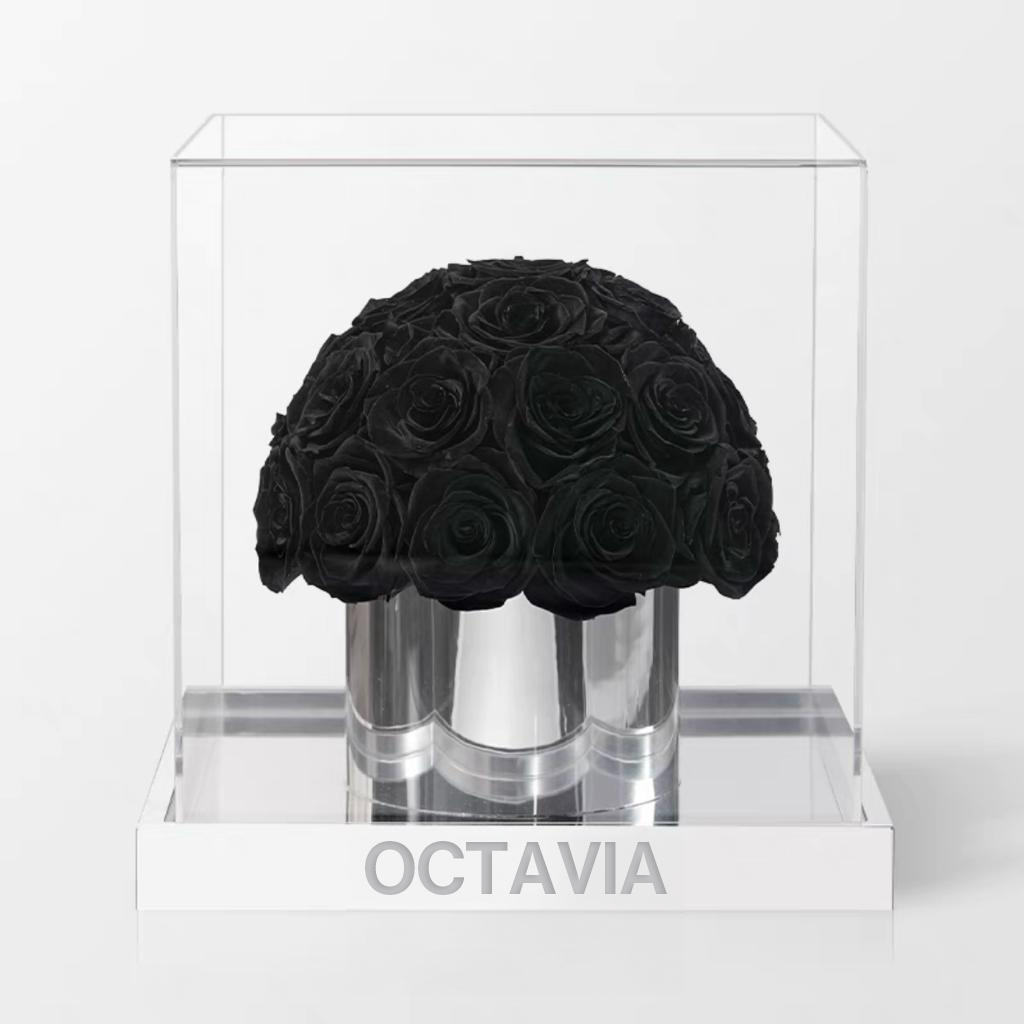 永生玫瑰圓形花盒-純黑色 OCTAVIA