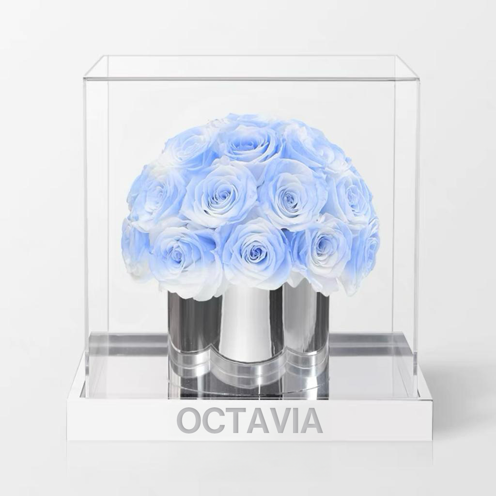 永生玫瑰圓形花盒-天藍漸變 OCTAVIA
