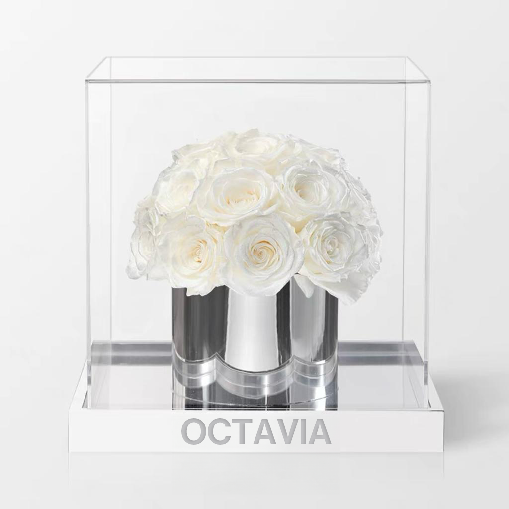 永生玫瑰圓形花盒-純白色 OCTAVIA