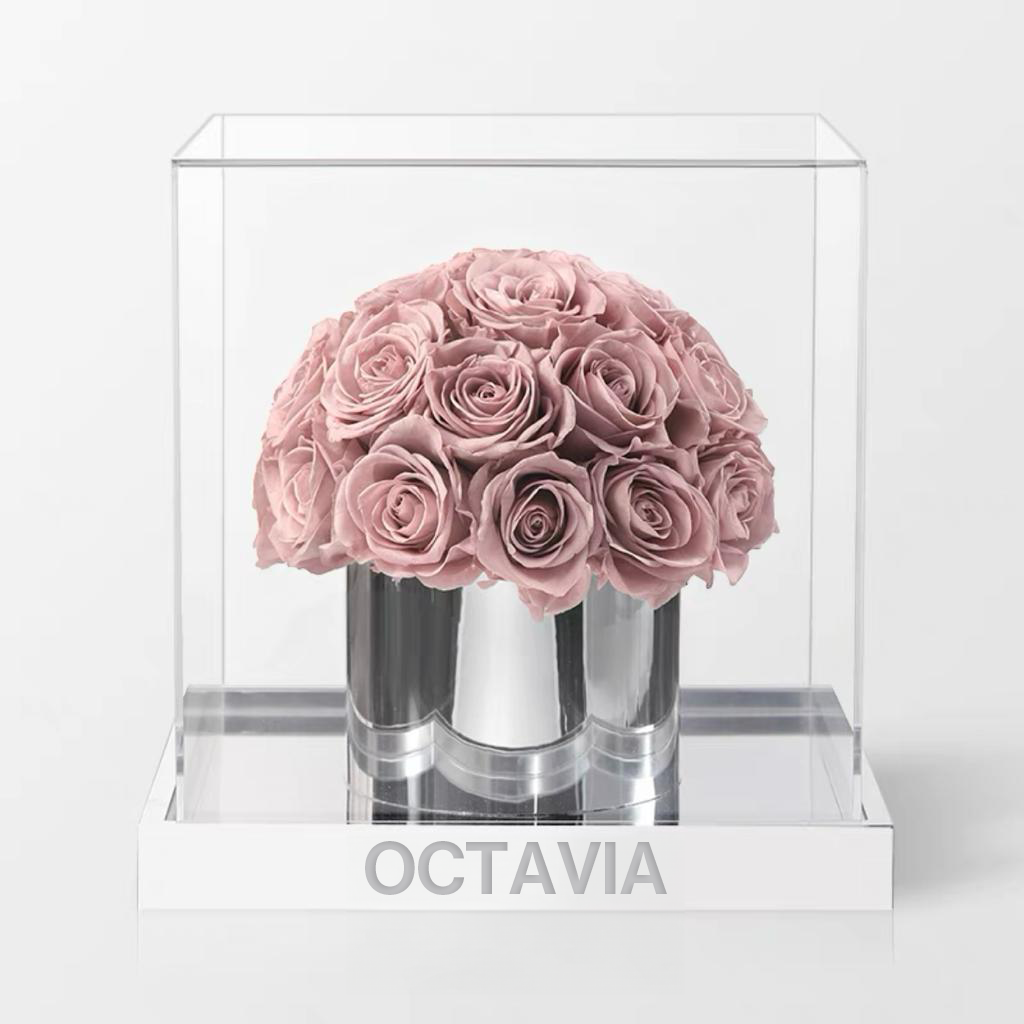 永生玫瑰圓形花盒-奶荼色 OCTAVIA