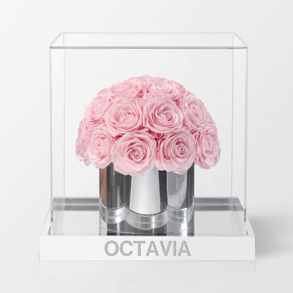 永生玫瑰圓形花盒-櫻花粉紅 OCTAVIA