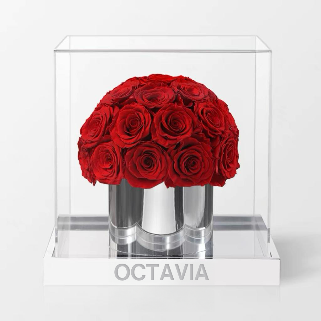 永生玫瑰圓形花盒-玫瑰紅 OCTAVIA
