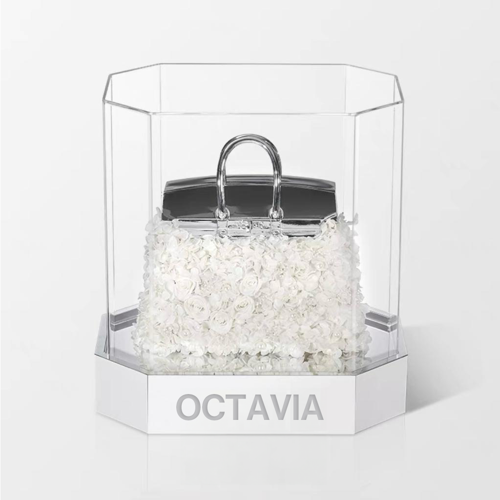 永生花玫瑰手袋-亮銀白色 OCTAVIA