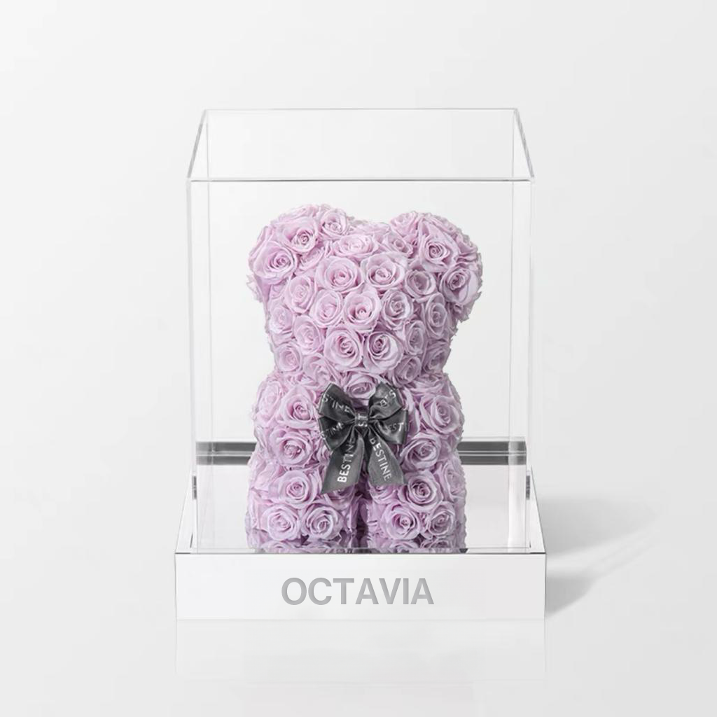 永生花玫瑰小熊-夢幻粉紫色 OCTAVIA