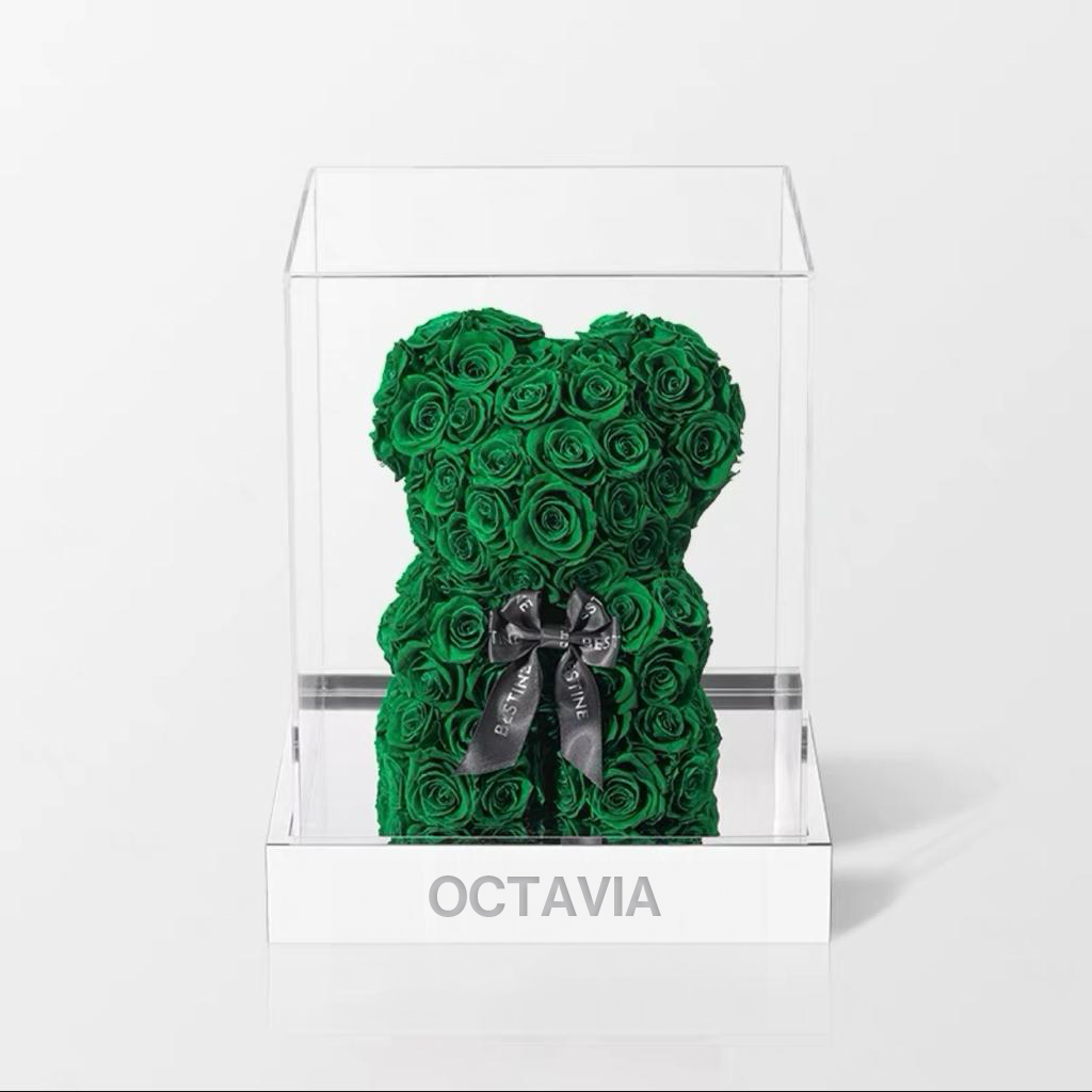 永生花玫瑰小熊-祖母綠色 OCTAVIA