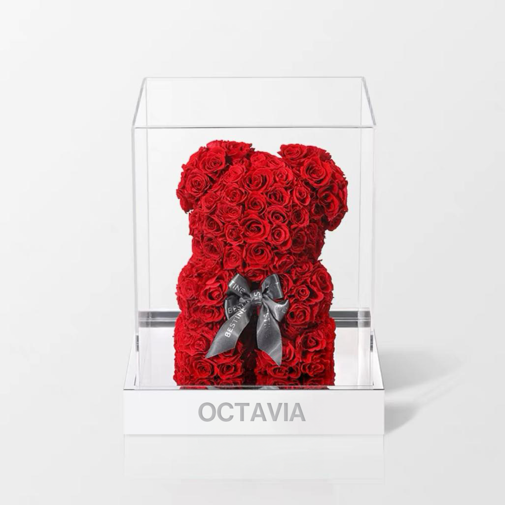 永生花玫瑰小熊-玫瑰紅 OCTAVIA