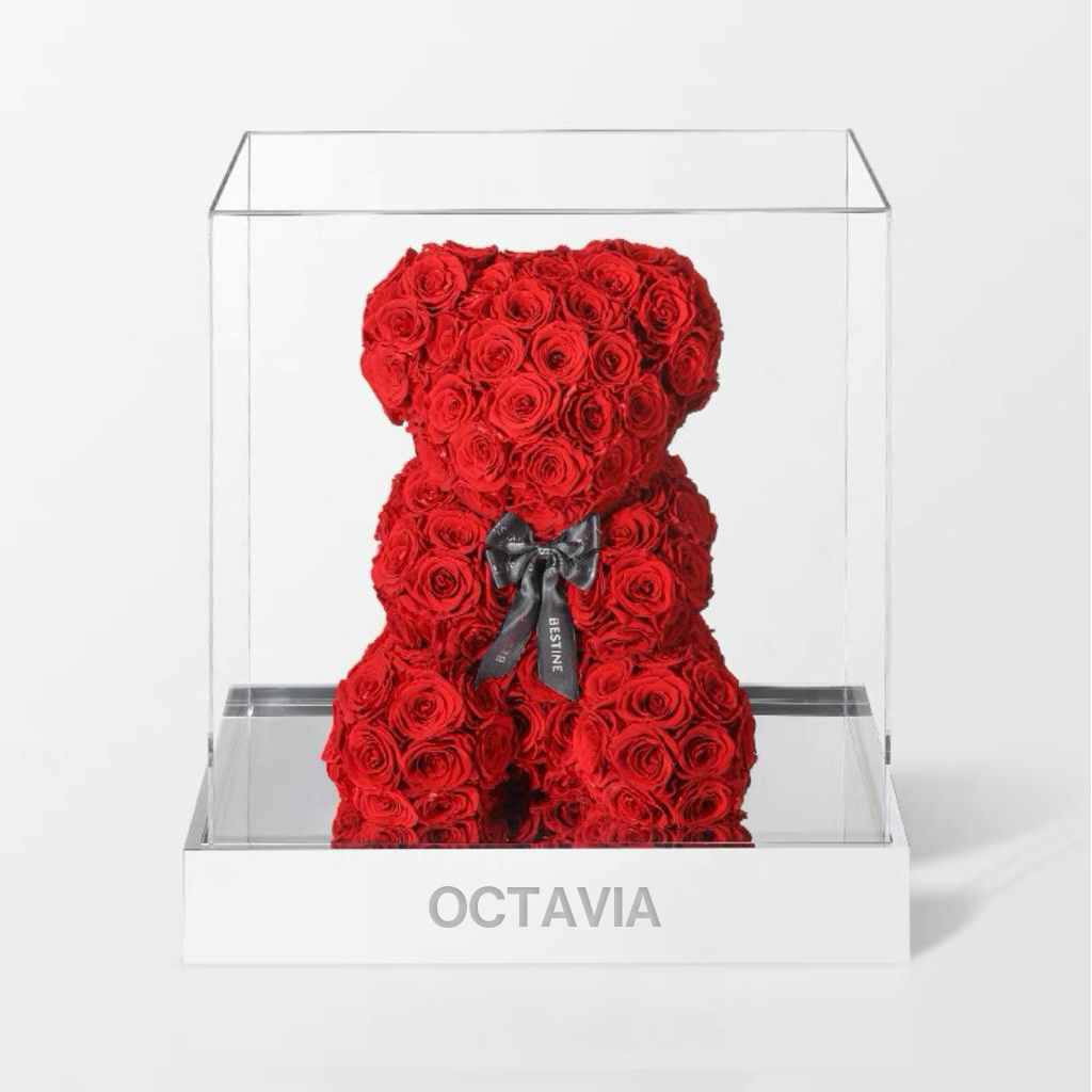 永生花玫瑰小熊(大)-玫瑰紅 OCTAVIA