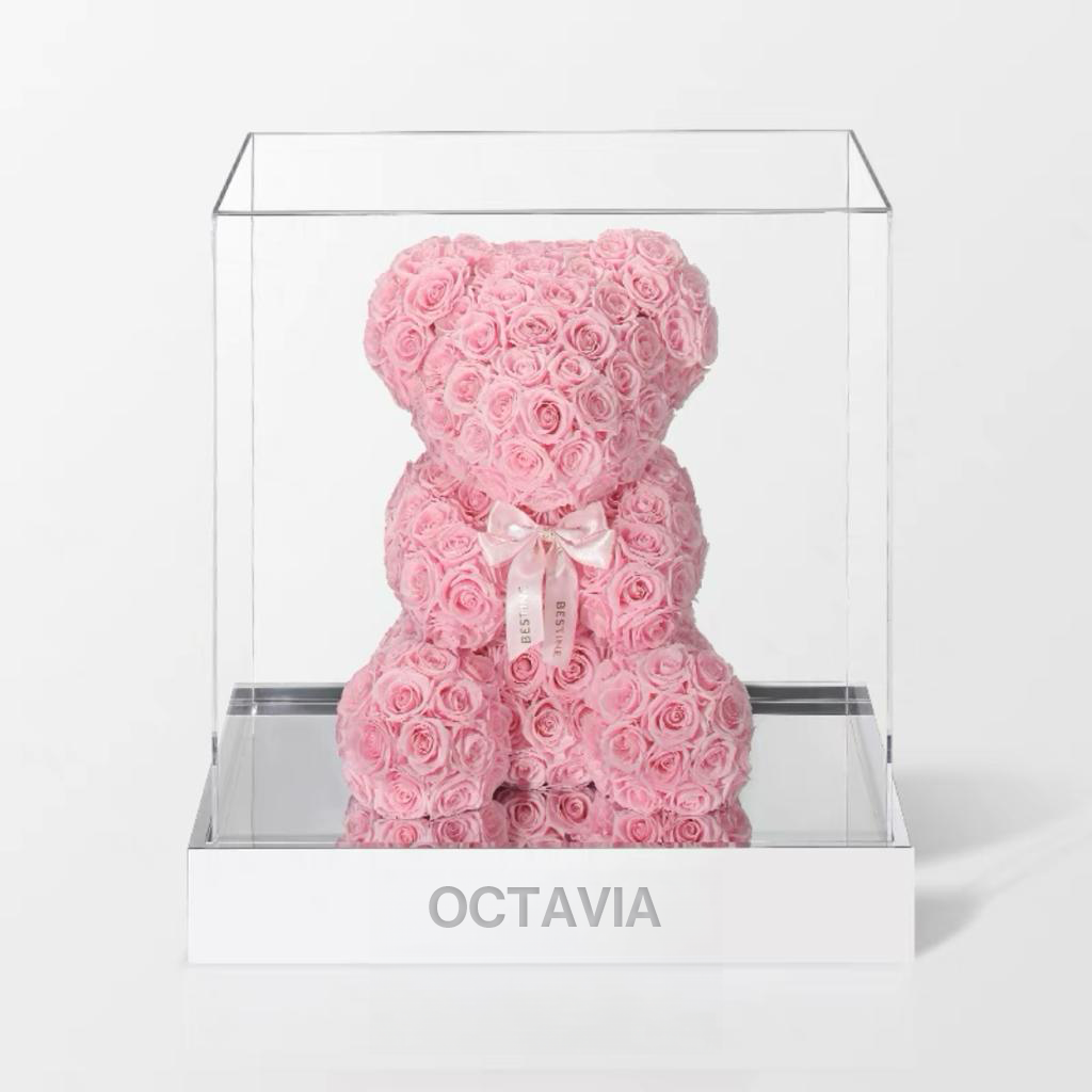 永生花玫瑰小熊(大)-櫻花粉紅 OCTAVIA