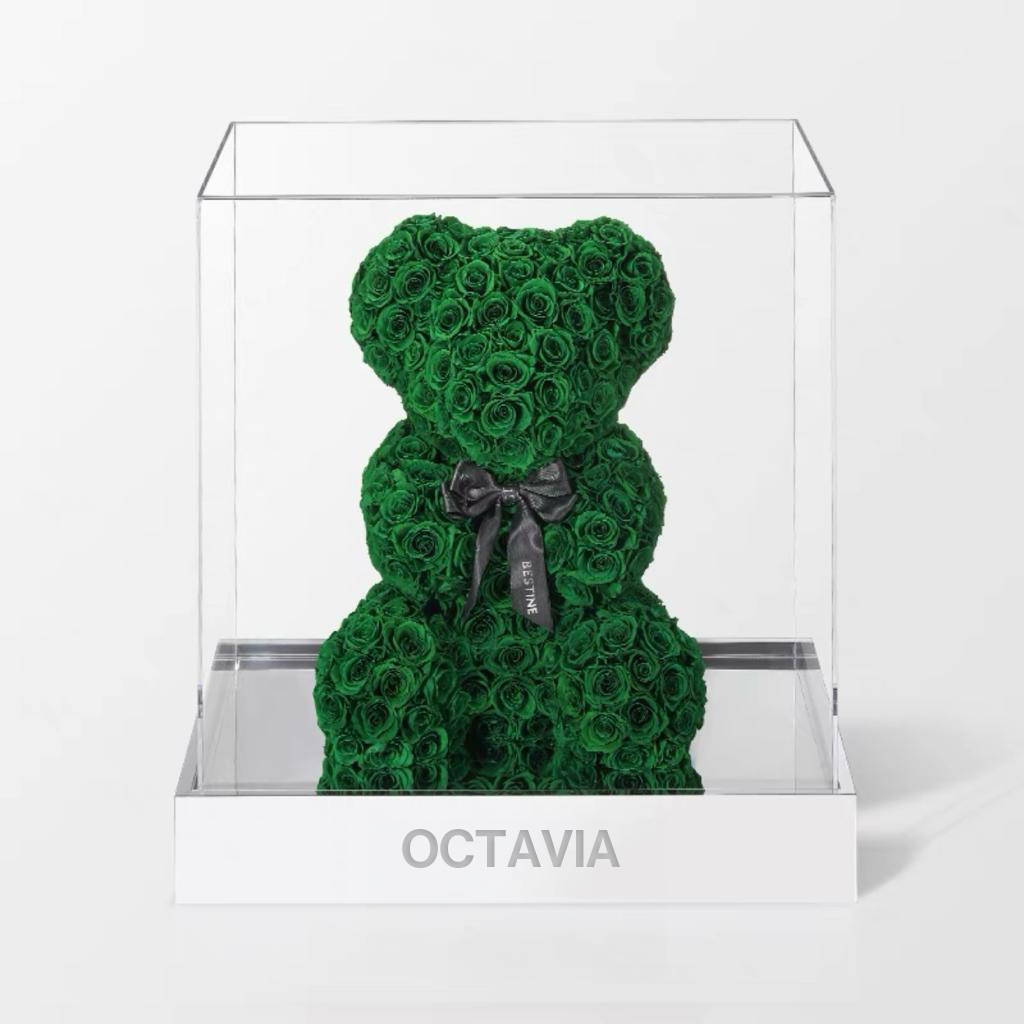 永生花玫瑰小熊(大)-祖母綠色 OCTAVIA