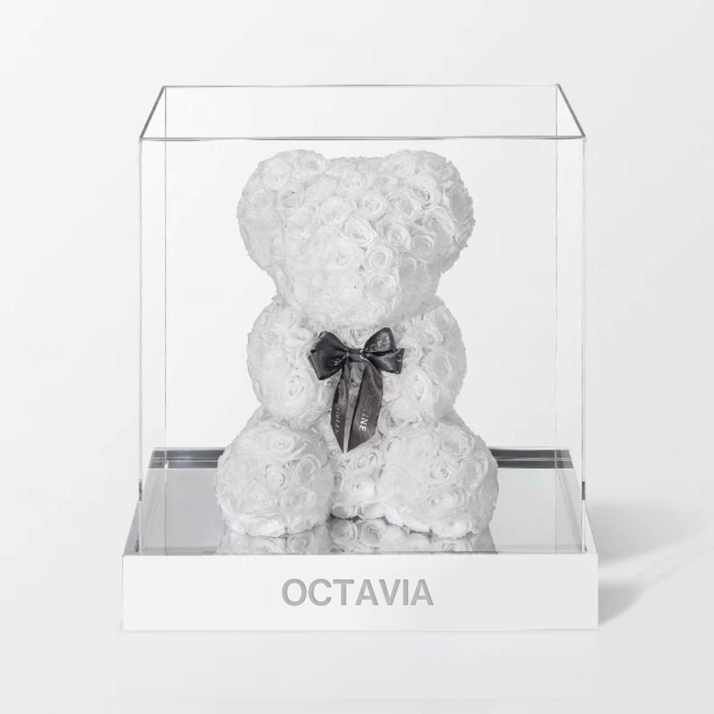 永生花玫瑰小熊(大)-純白色 OCTAVIA