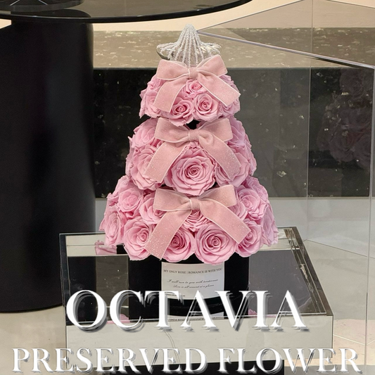 [永生花]-粉紅色聖誕玫瑰許願塔