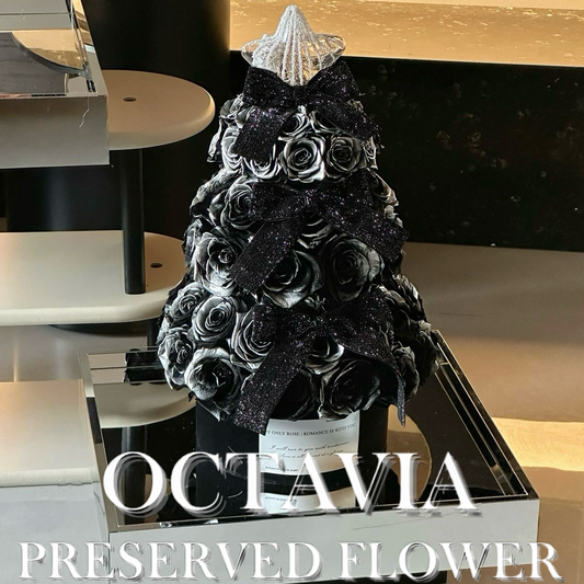 [永生花]-雪花黑色聖誕玫瑰許願塔