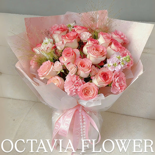 18枝漸變粉紅玫瑰花束 OCTAVIA