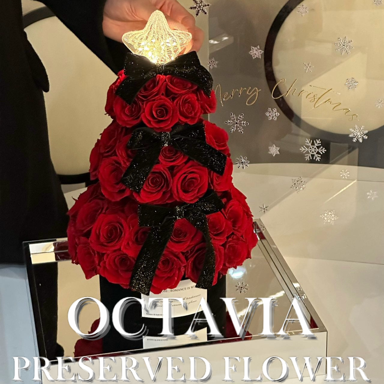 [永生花]-紅色聖誕玫瑰許願塔