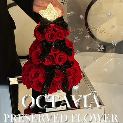 [永生花]-紅色聖誕玫瑰許願塔