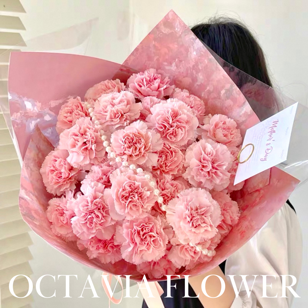 FFM09-櫻花粉紅康乃馨油畫風花束