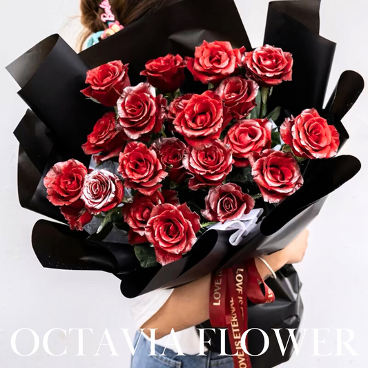 19枝珠光銀紅玫瑰花束-069