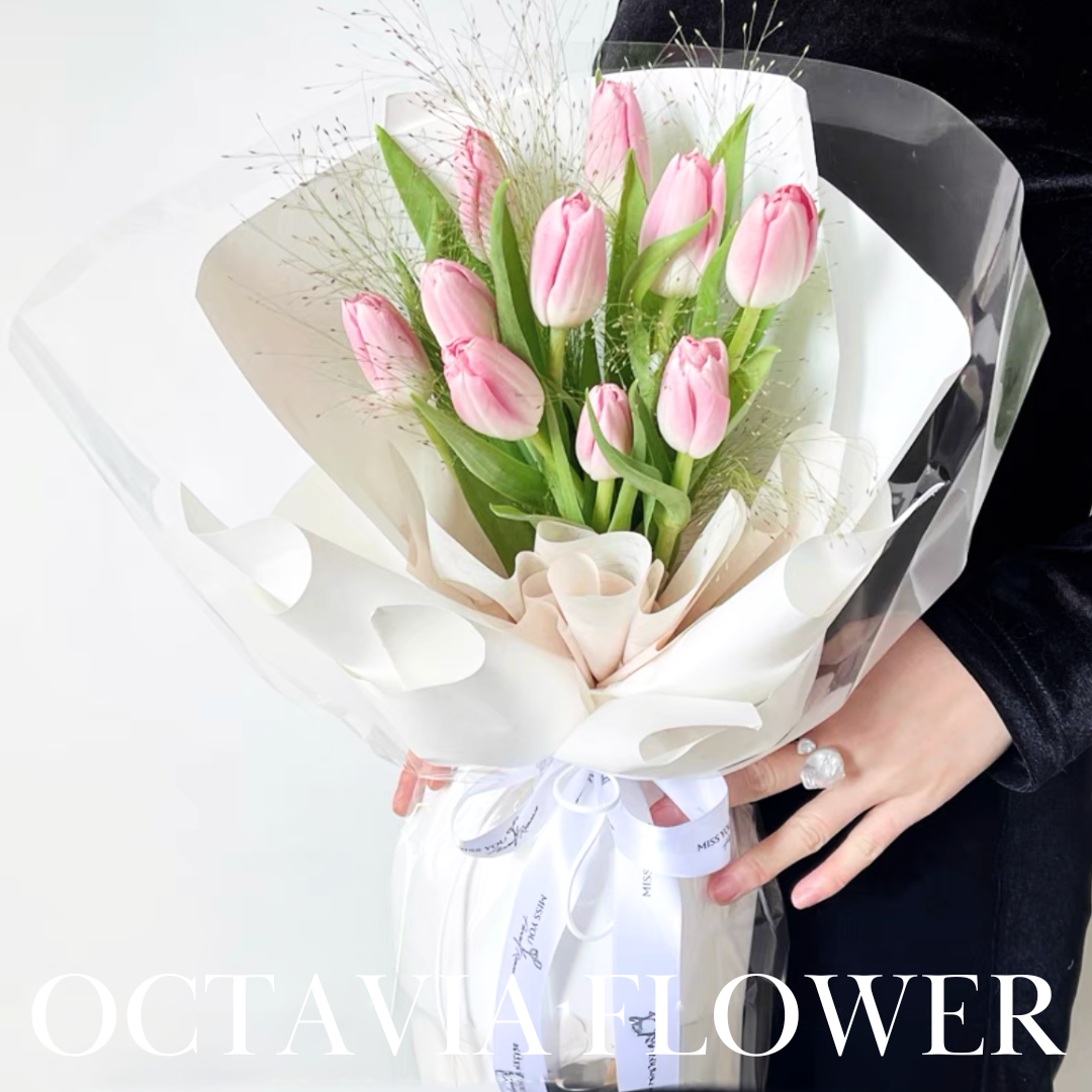 粉紅漸變鬱金香花束006
